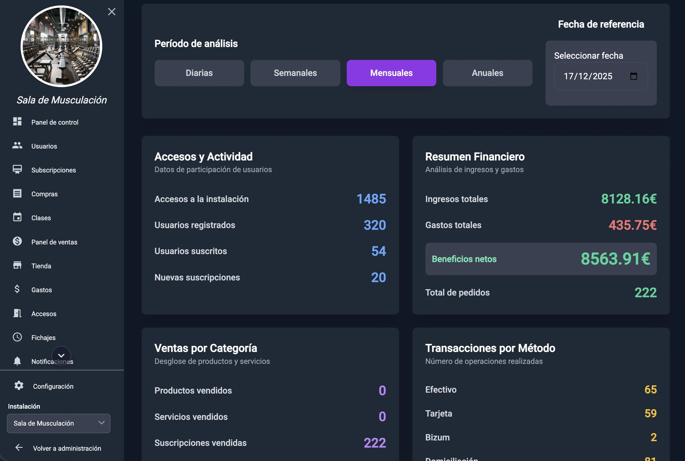 Panel de administración GymGym